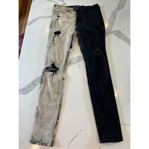 Hollister High Rise Super Skinny Classic Stretch Two-Tone Distressed Jeans Sz 9R